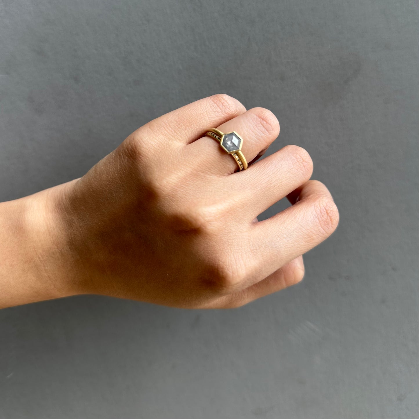 0.76 Carat One-of-a-Kind Rose Cut Feather Grey Diamond Ring | DR273-OOAK