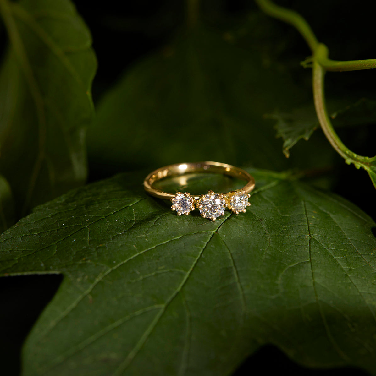 R19001W | Triple White Diamond Blooming Ring