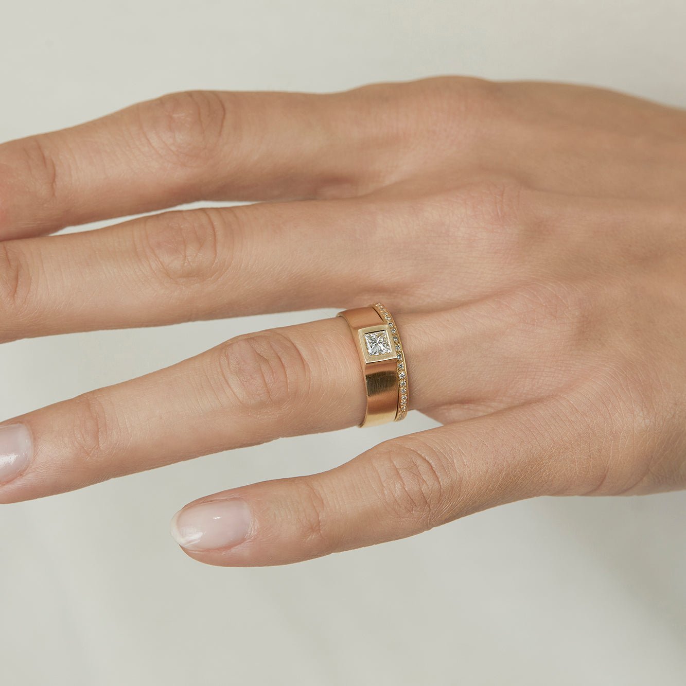 0.30 Carat Princess Cut White Diamond Signet Ring | R32005W