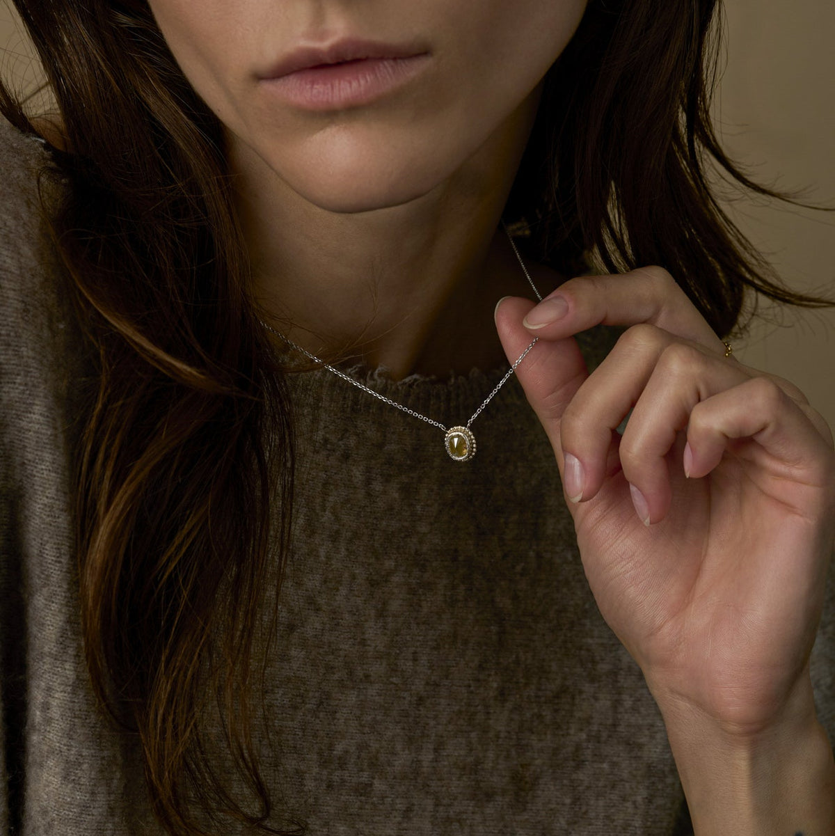1.81 Carat One-of-a-Kind Rose Cut Pale Green Diamond Necklace | DN49-OOAK