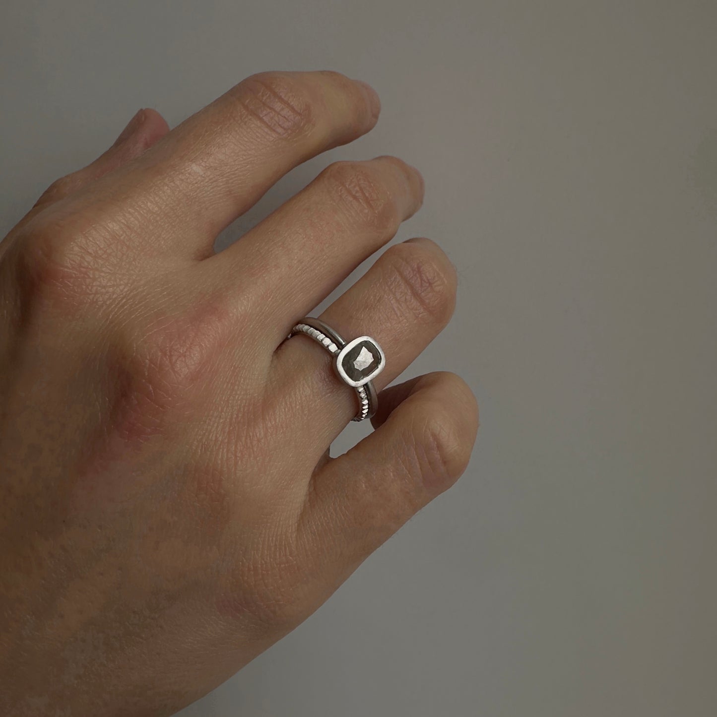 0.82 Carat One-of-a-Kind Rose Cut Grey Diamond Ring | DR189-OOAK