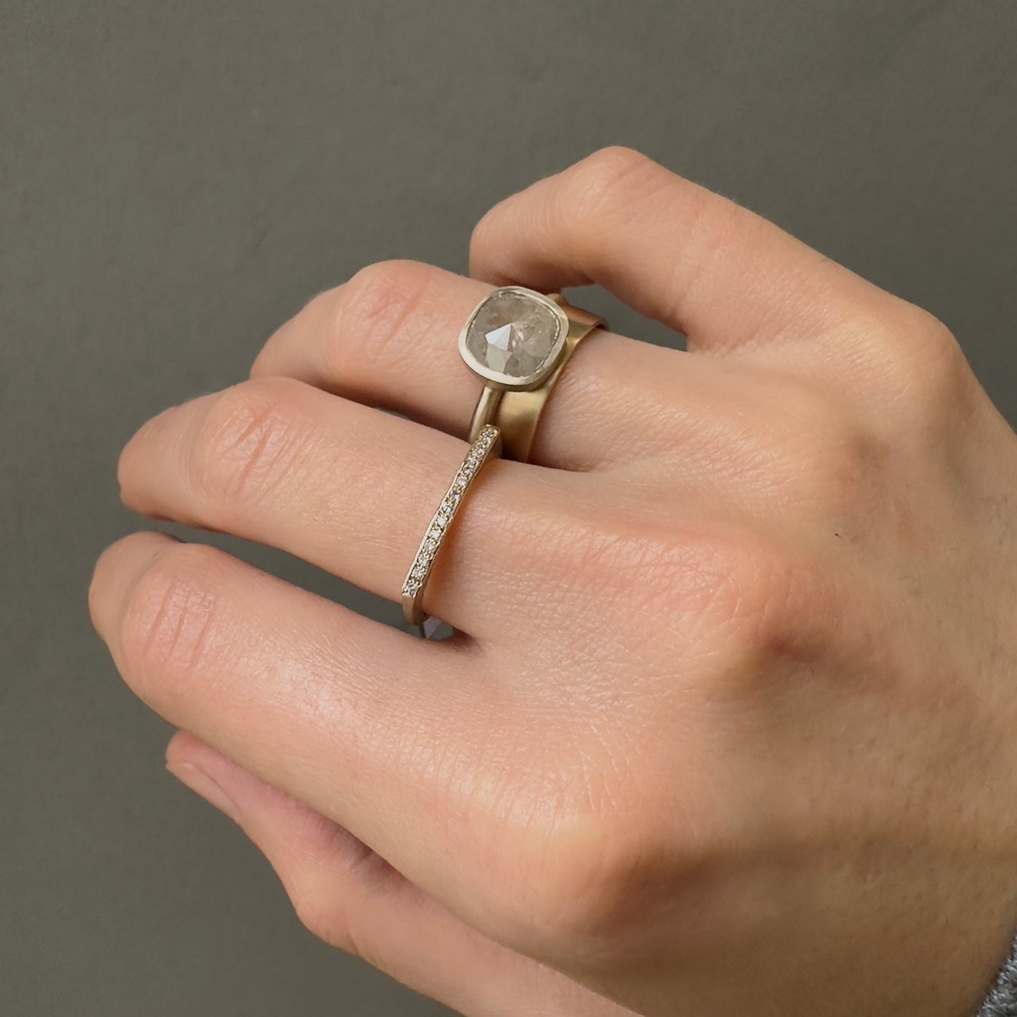 2.75 Carat One-of-a-Kind Rose Cut Icy Grey Diamond Ring | DR197-OOAK