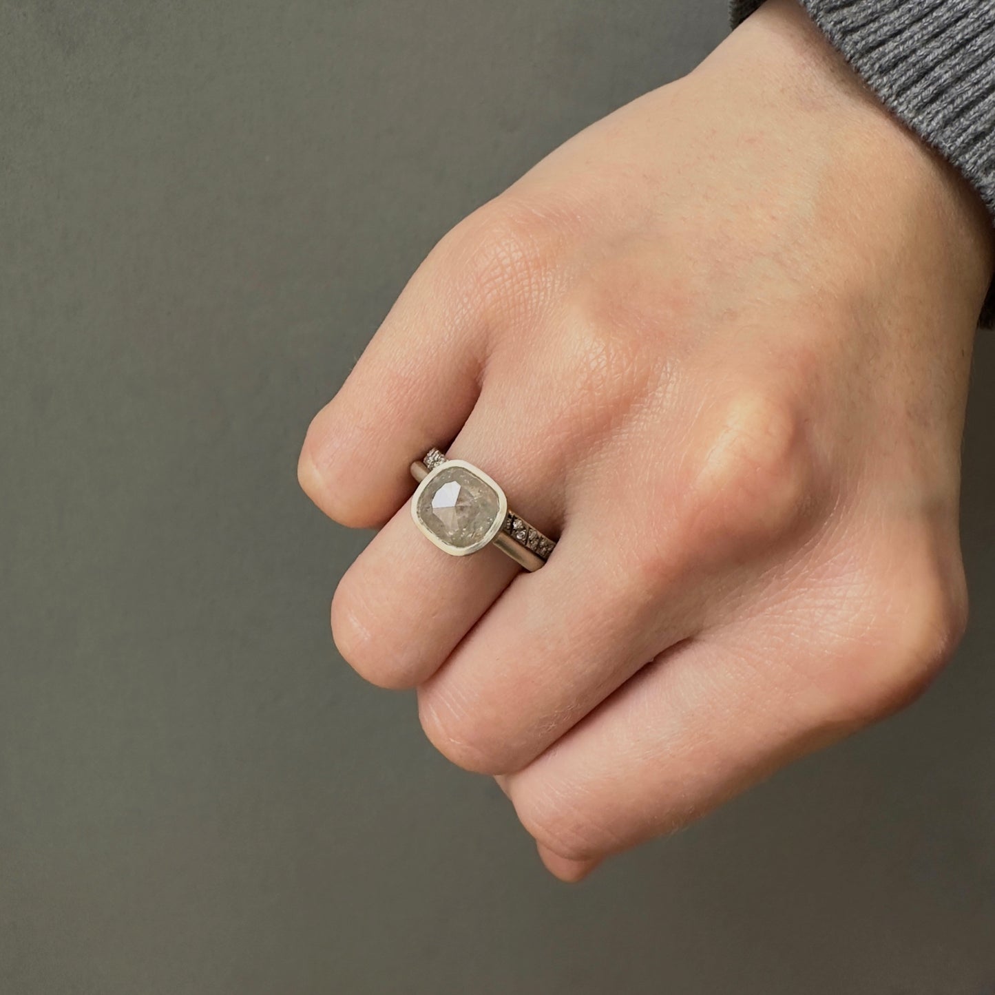 2.75 Carat One-of-a-Kind Rose Cut Icy Grey Diamond Ring | DR197-OOAK