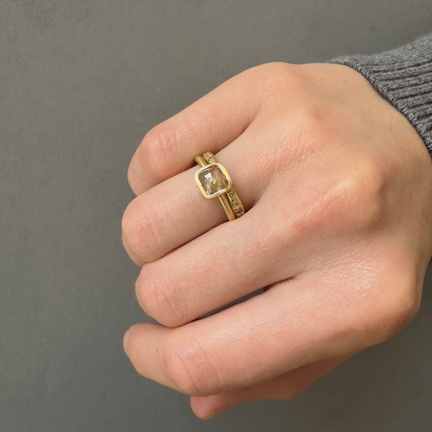 0.97 Carat One-of-a-Kind Rose Cut Brownish Grey Diamond Ring | DR200-OOAK