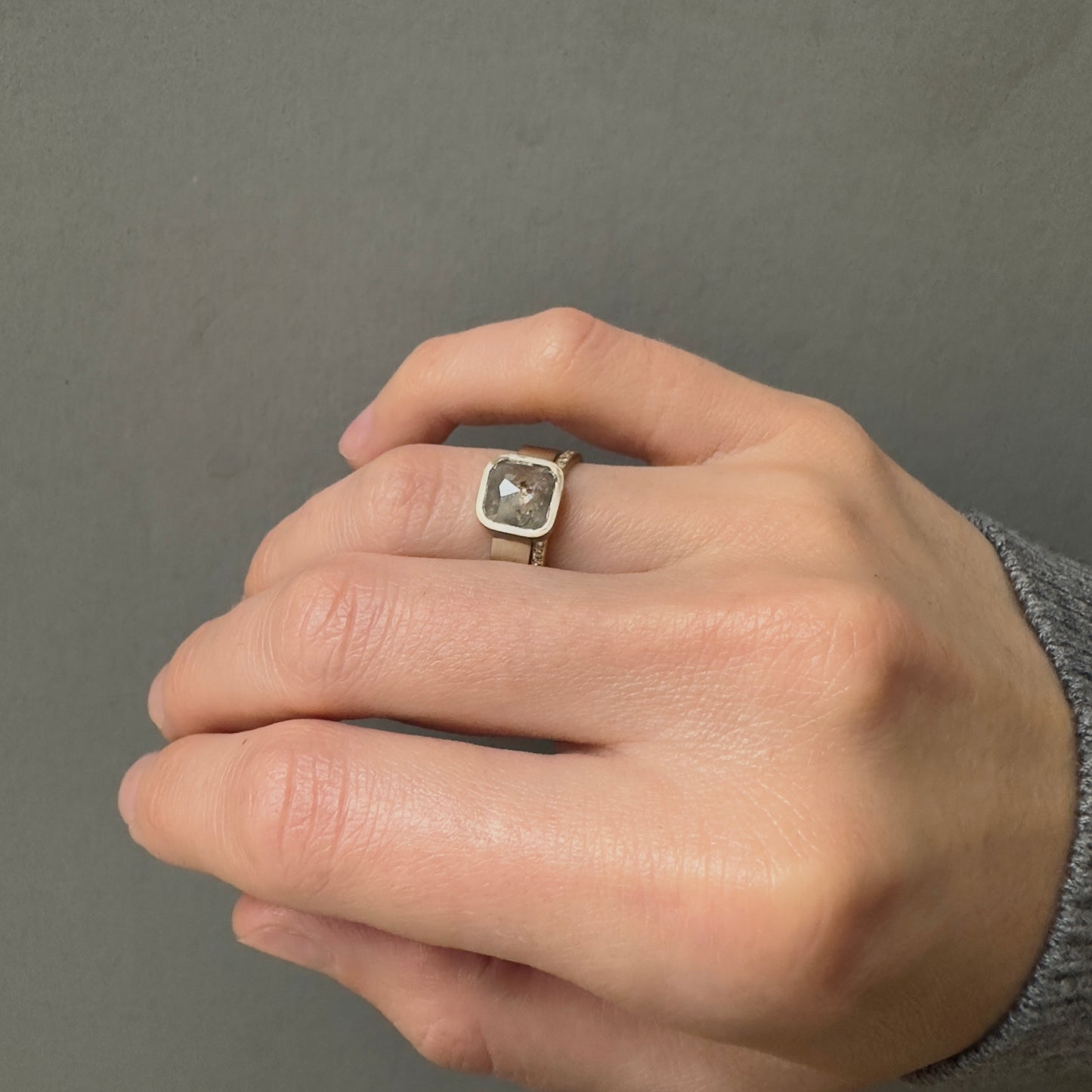 1.76 Carat One-of-a-Kind Rose Cut Grey Diamond Ring | DR212-OOAK