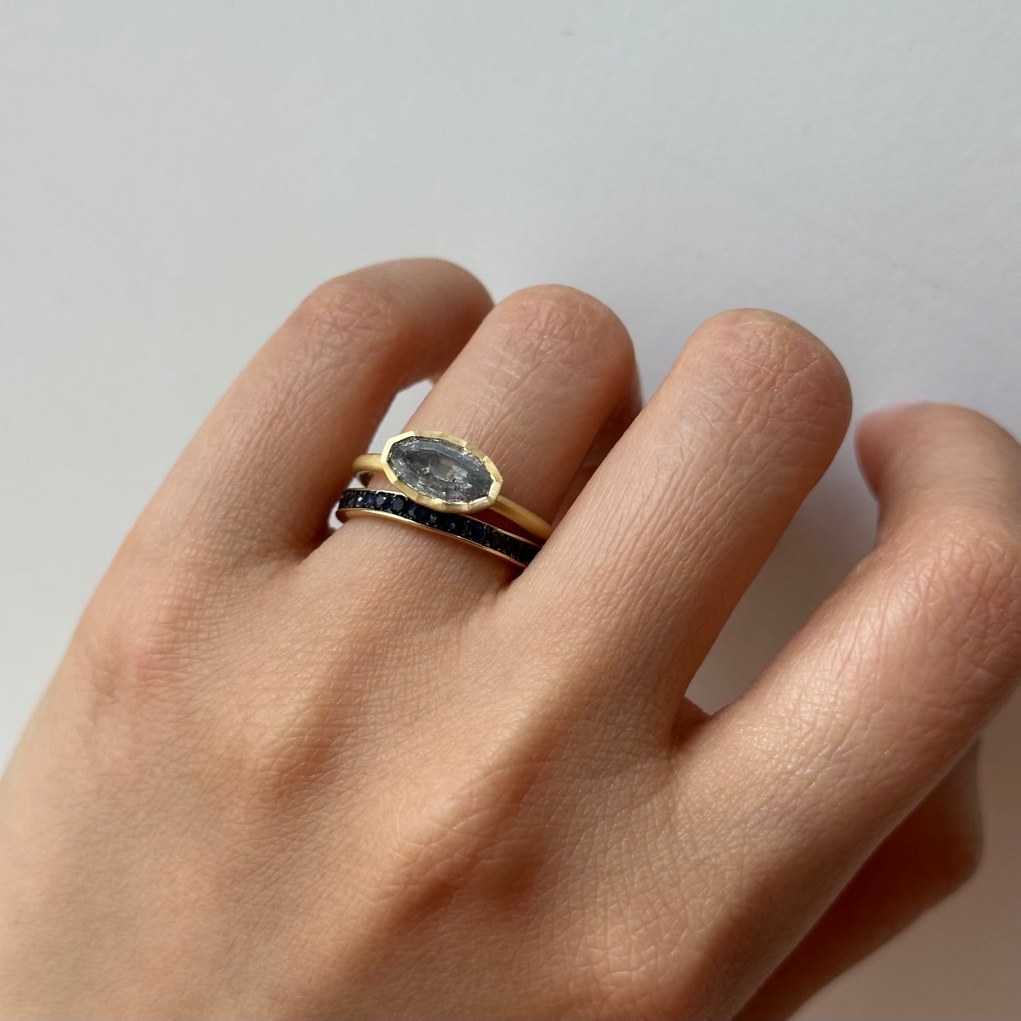 1.34 Carat One-of-a-Kind Geo Oval Step Cut Salt & Pepper Diamond Ring | DR248-OOAK