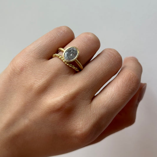 2.03 Carat One-of-a-Kind Oval Cut Salt & Pepper Diamond Ring | DR255-OOAK