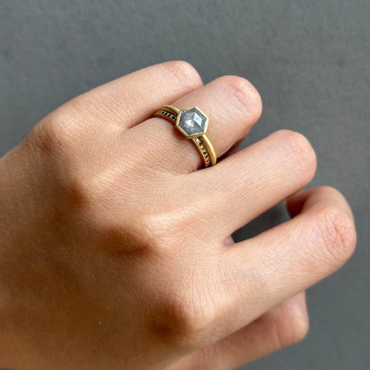 0.76 Carat One-of-a-Kind Rose Cut Feather Grey Diamond Ring | DR273-OOAK