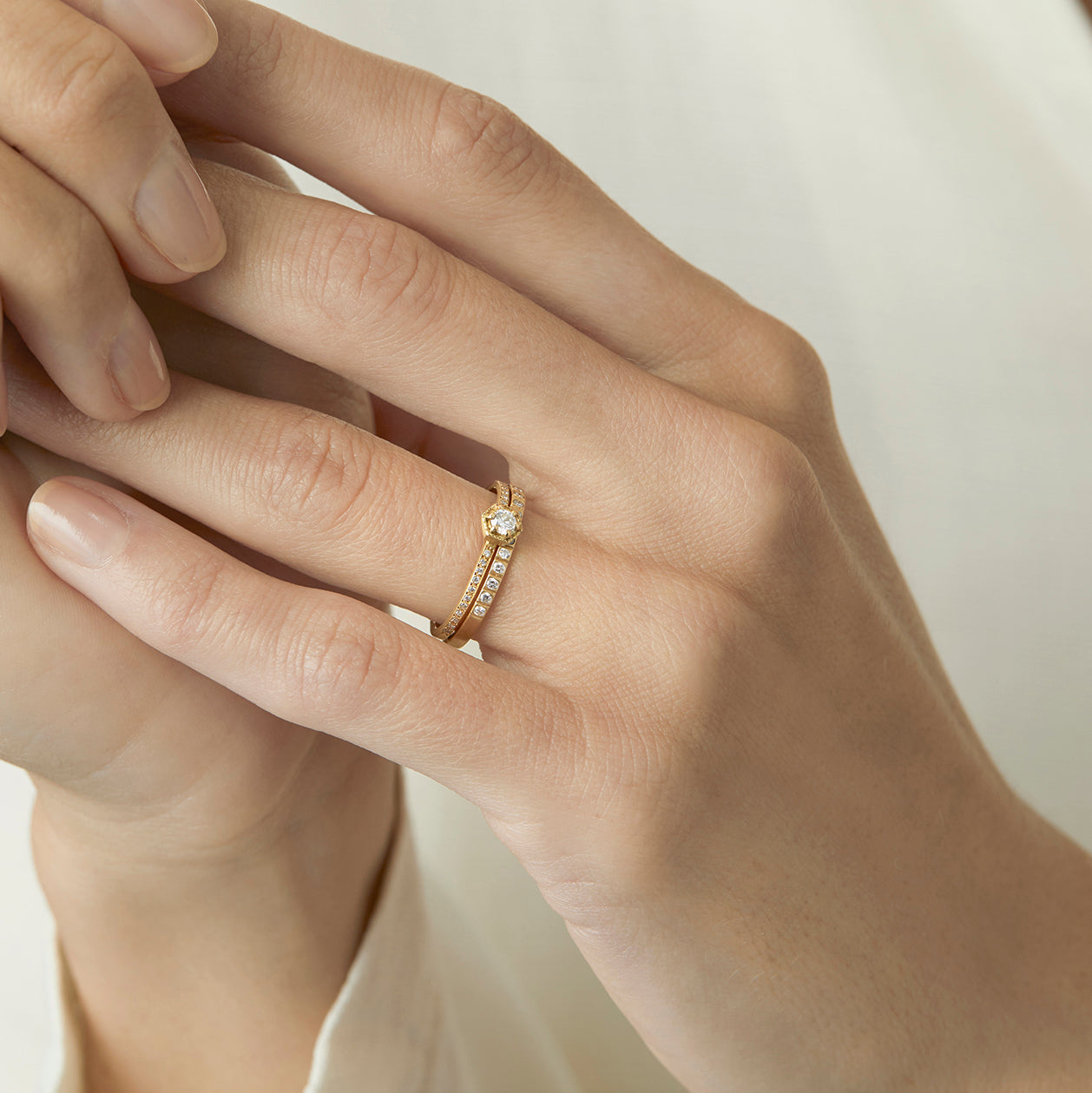 3mm White Diamond Hexagon Pave Ring | R9902W ~