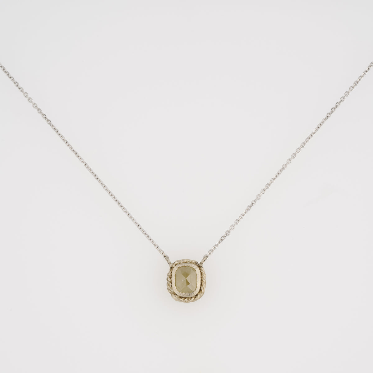 1.05 Carat One-of-a-Kind Rose Cut Pale Green Diamond Necklace | DN47-OOAK