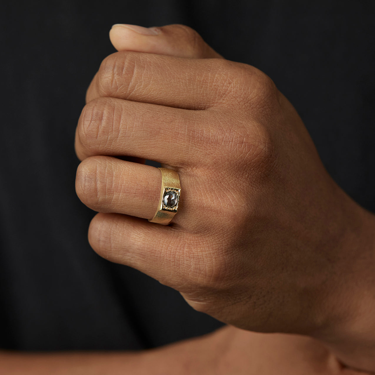 0.82 Carat One-of-a-Kind Rose Cut Grey Diamond Signet Ring | DR150-OOAK