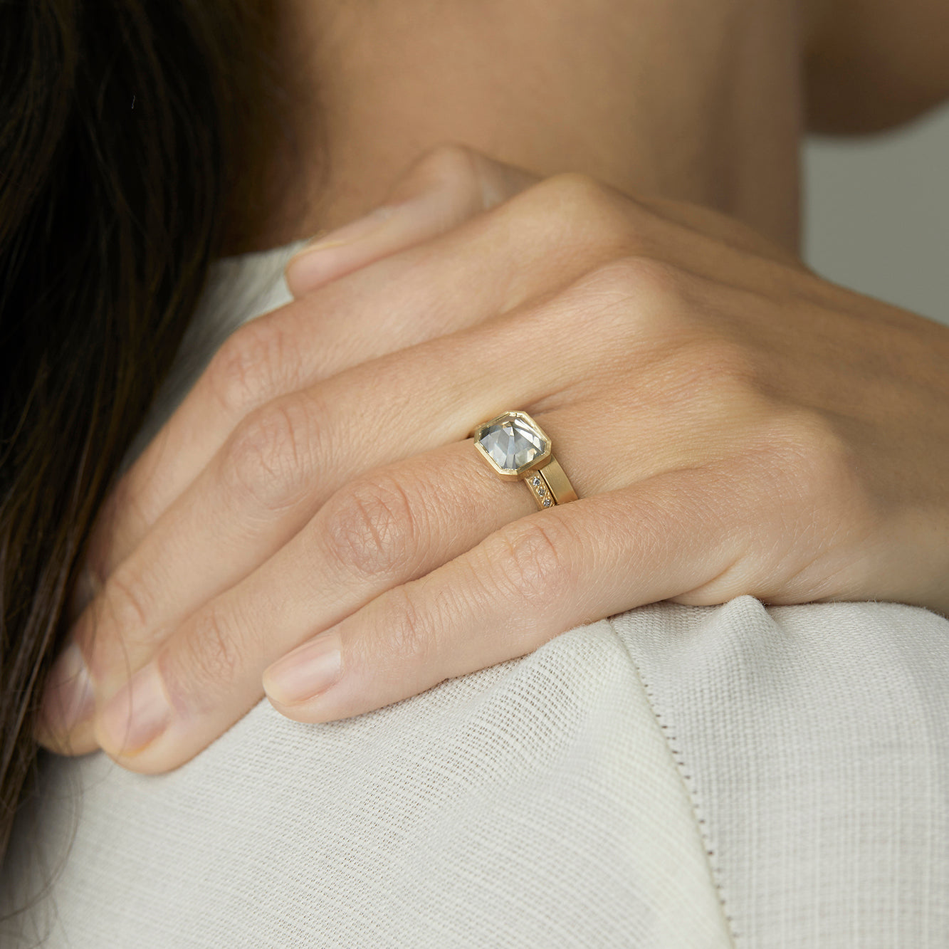 DR83-OOAK | 2.05 Carat One-of-a-Kind Mogul Emerald Cut Grey Diamond Ring