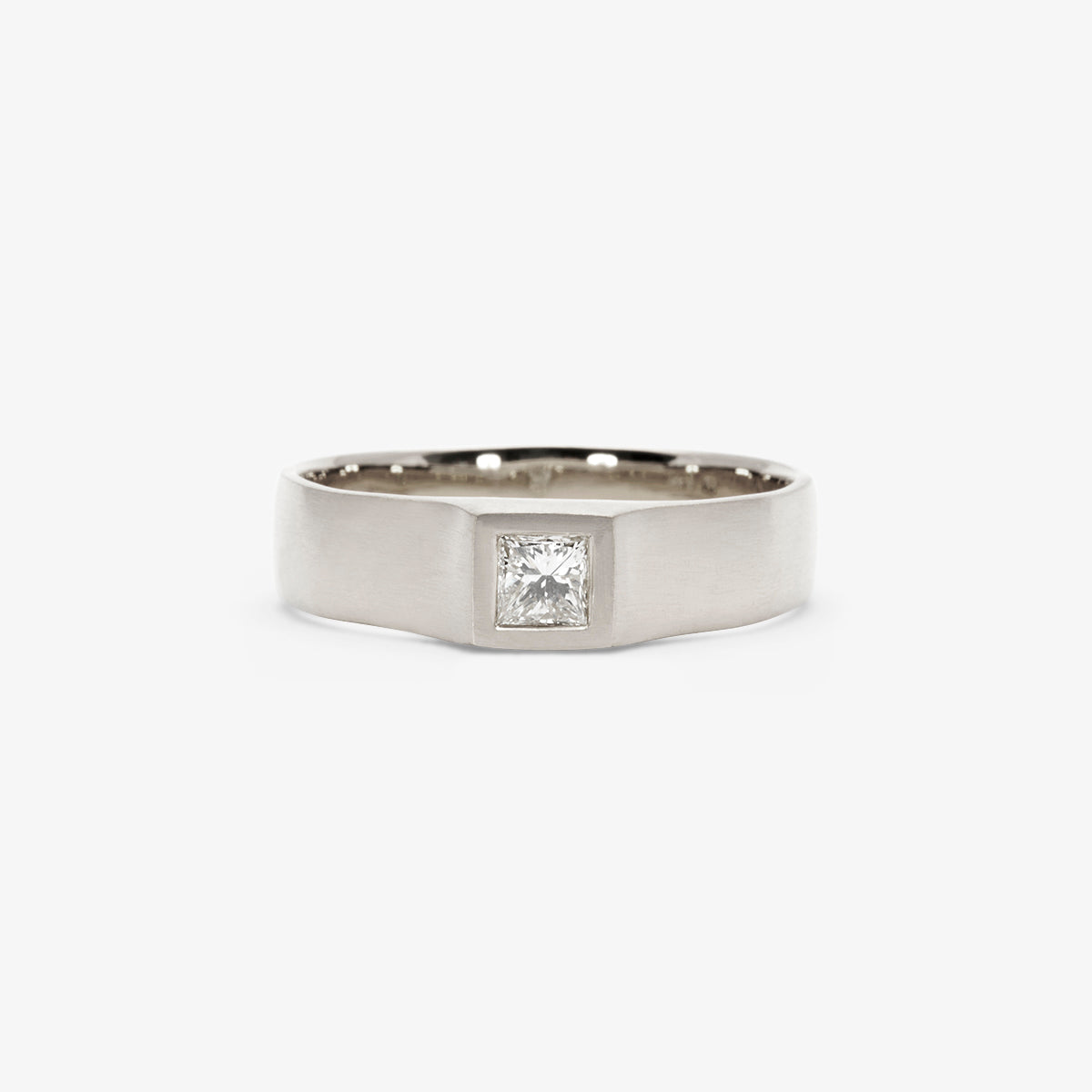 0.16 Carat Princess Cut White Diamond Signet Ring | R32003W