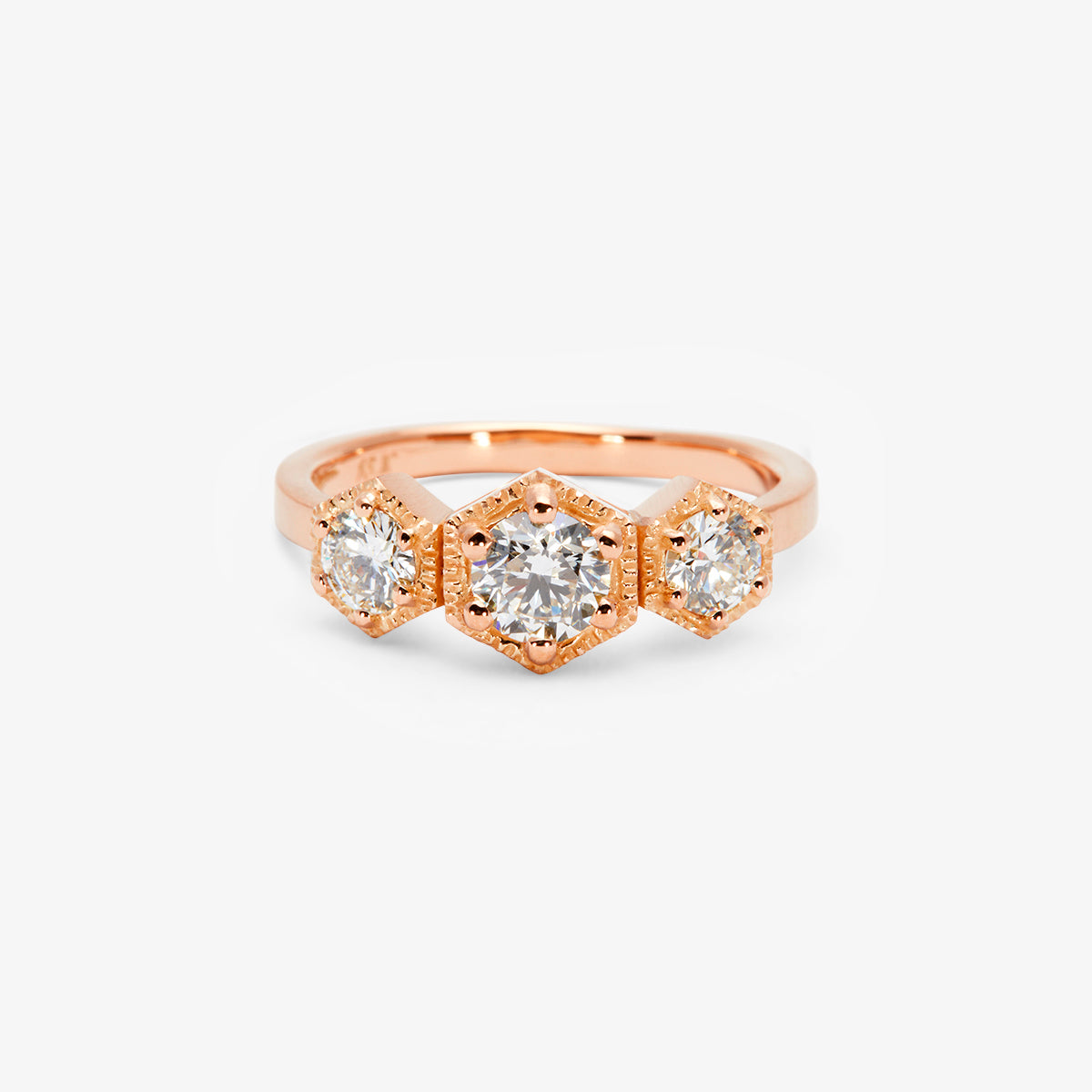 R8403W | Queen White Diamond Triple Hexagon Ring