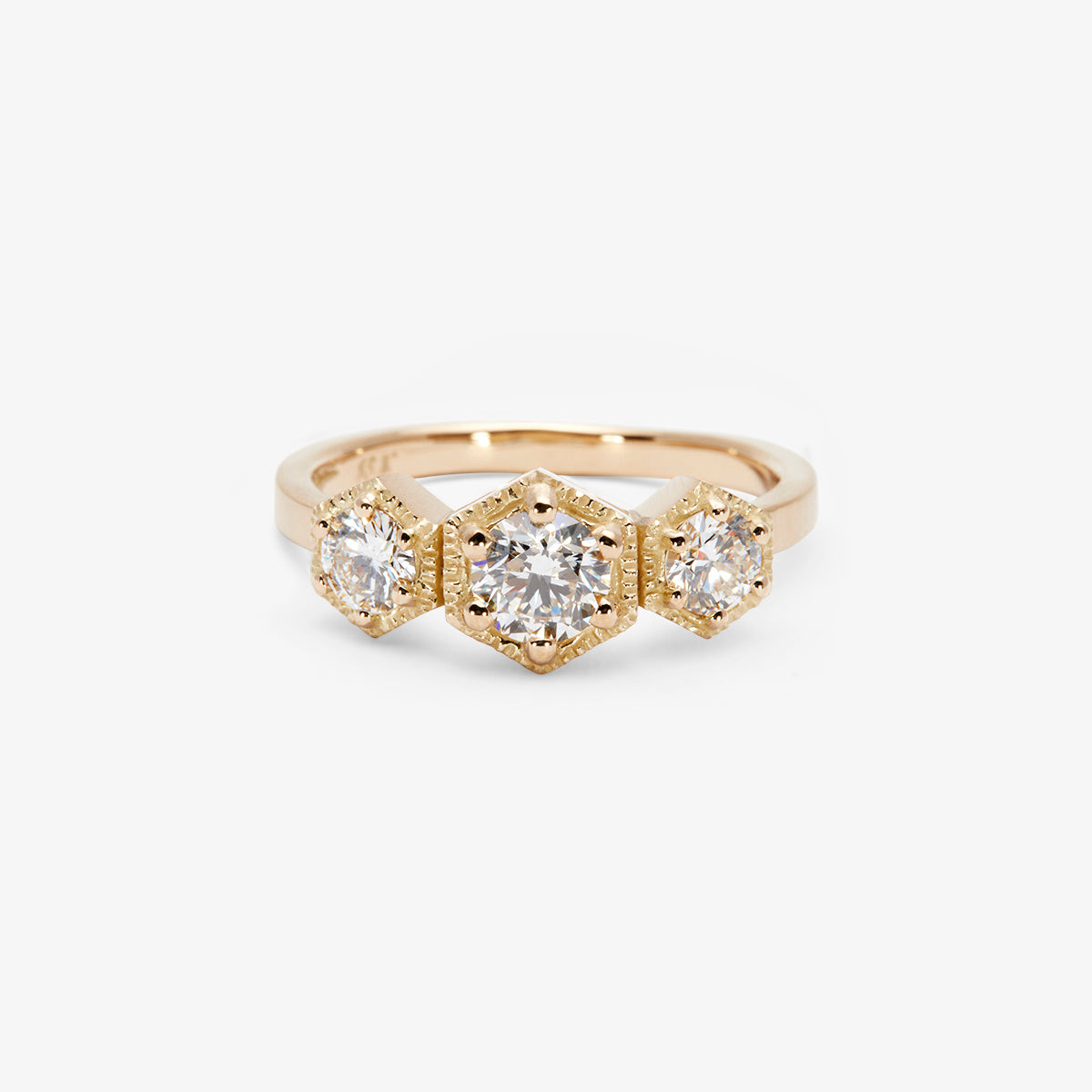 R8403W | Queen White Diamond Triple Hexagon Ring