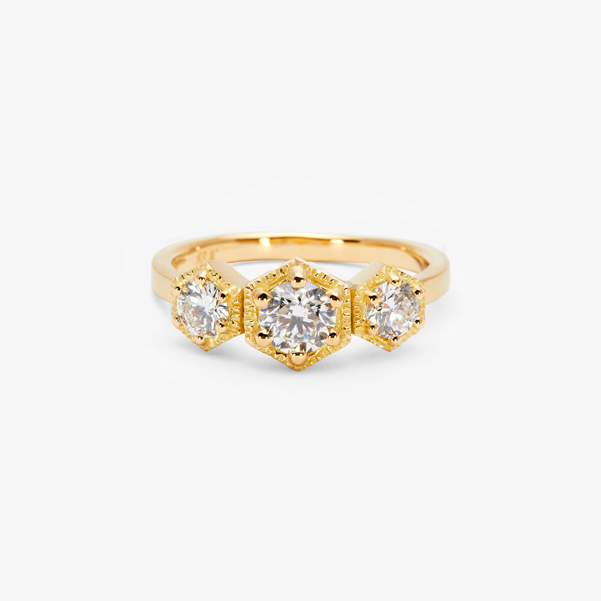 R8403W | Queen White Diamond Triple Hexagon Ring