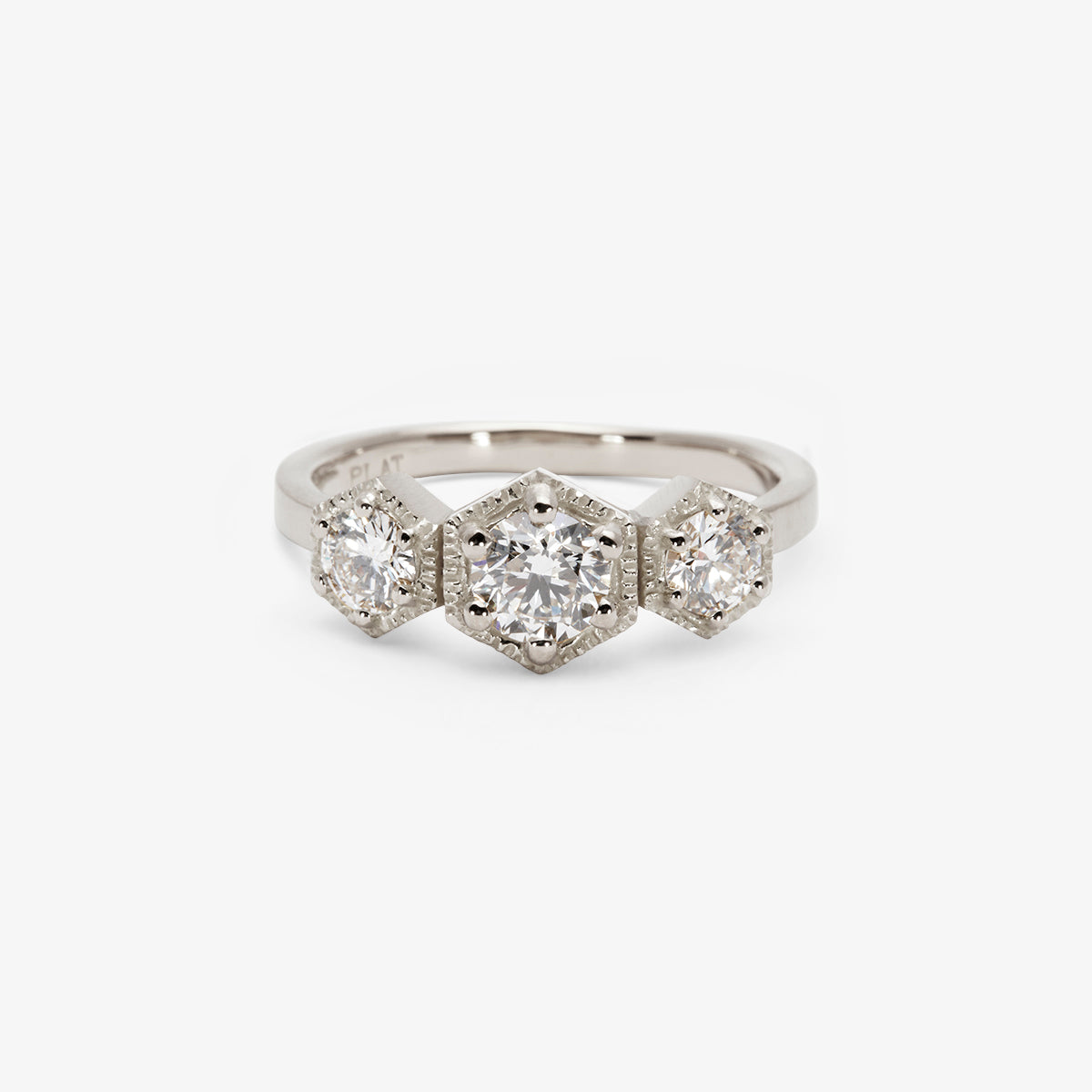 R8403W | Queen White Diamond Triple Hexagon Ring