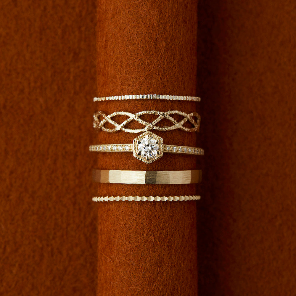 3.5mm White Diamond Hexagon Pave Ring | R9903W ~